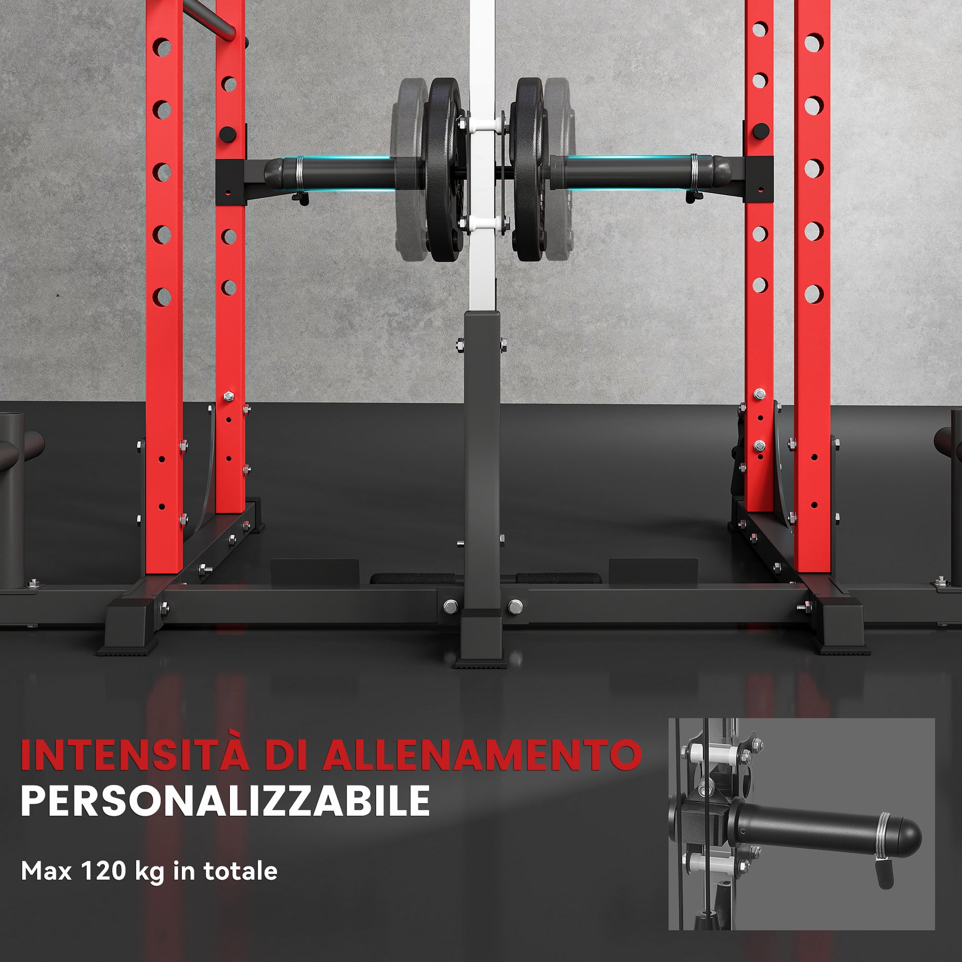 SPORTNOW Power Tower, Fitness Station with Cable Station, Barbell Support, Weights, and Pull-Up and Dip Bar, Multifunctional Gym in Steel, for Home Gym, 191x153x205 cm, Red and Black