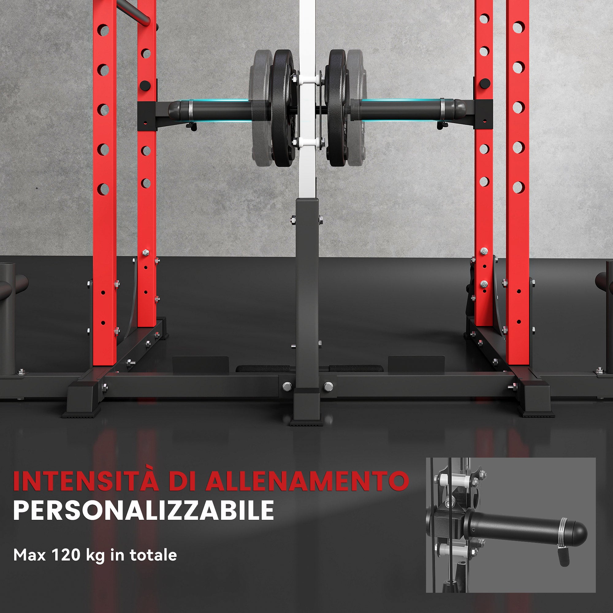 SPORTNOW Power Tower, Fitness Station with Cable Station, Barbell Support, Weights, and Pull-Up and Dip Bar, Multifunctional Gym in Steel, for Home Gym, 191x153x205 cm, Red and Black