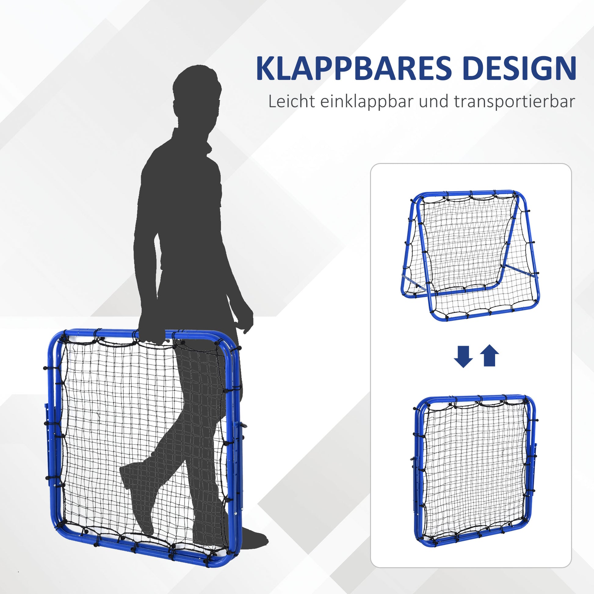 Football Rebounder, Adjustable Kickback Rebound Wall with 5 Angle Positions and Rebound Net, 100 x 95cm Soccer Goal for Teens, Rebound Wall for Handball Training, Blue