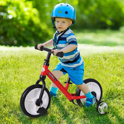 Kids Balance Bike, Learn-to-Ride Bike, Kids Bike, 2-in-1, Children's Bike with Training Wheels and Pedals, 2-5 Years, Adjustable Seat Height, PP, Red, 85 x 36 x 54 cm