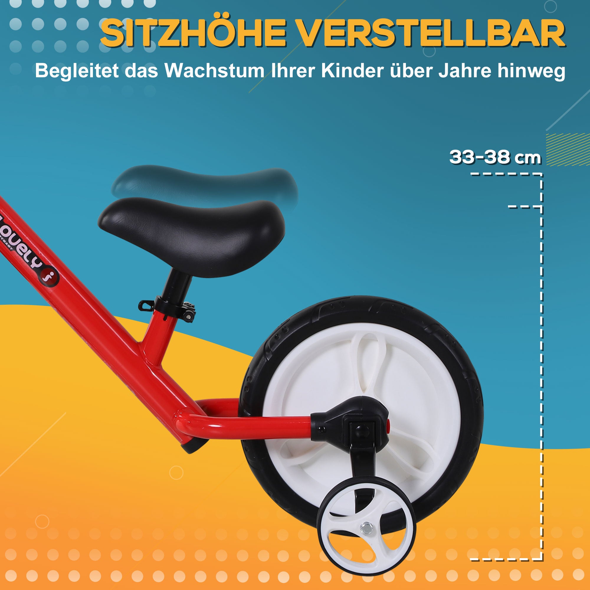 Kids Balance Bike, Learn-to-Ride Bike, Kids Bike, 2-in-1, Children's Bike with Training Wheels and Pedals, 2-5 Years, Adjustable Seat Height, PP, Red, 85 x 36 x 54 cm