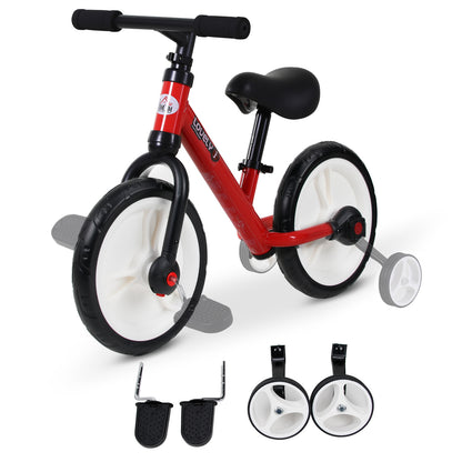 Kids Balance Bike, Learn-to-Ride Bike, Kids Bike, 2-in-1, Children's Bike with Training Wheels and Pedals, 2-5 Years, Adjustable Seat Height, PP, Red, 85 x 36 x 54 cm