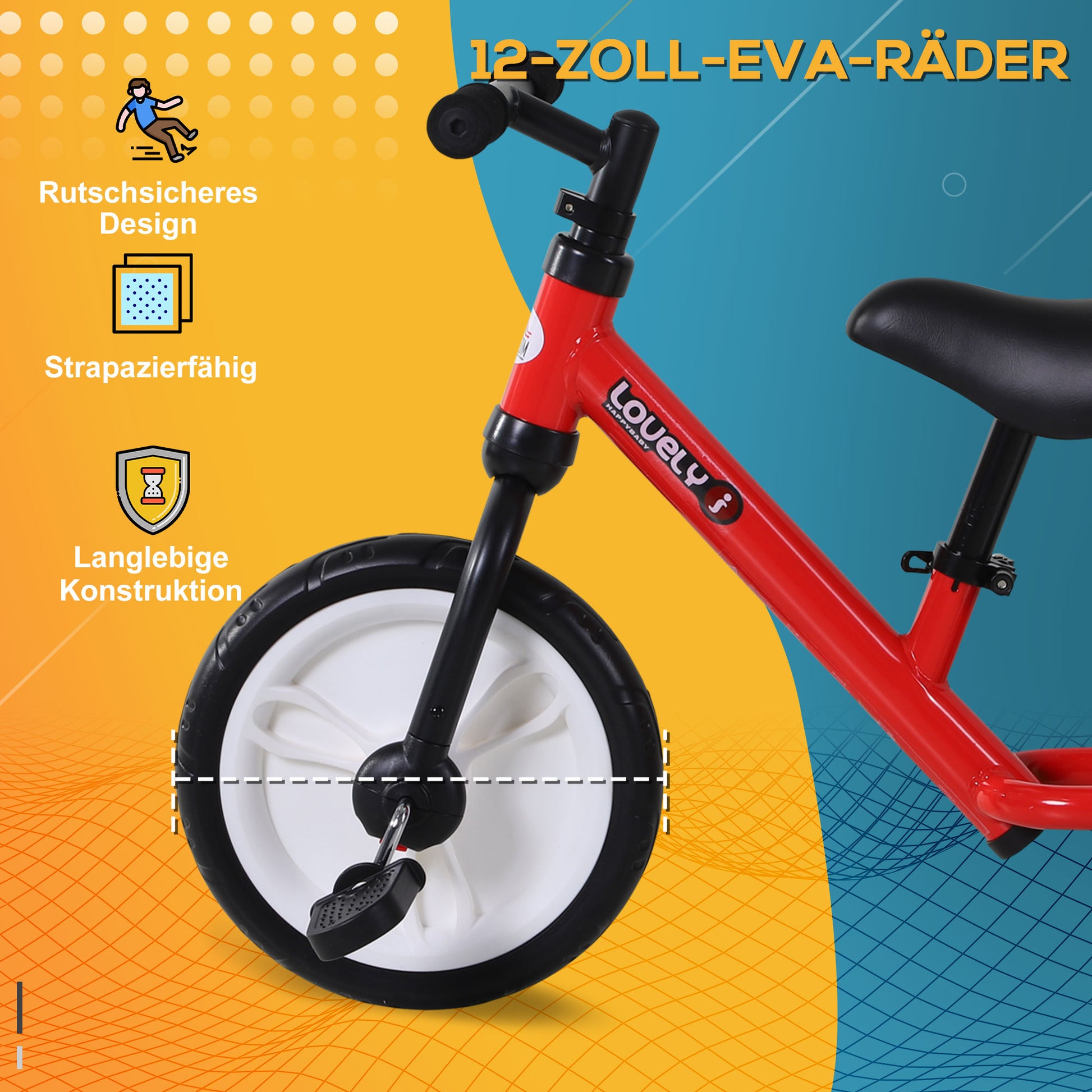 Kids Balance Bike, Learn-to-Ride Bike, Kids Bike, 2-in-1, Children's Bike with Training Wheels and Pedals, 2-5 Years, Adjustable Seat Height, PP, Red, 85 x 36 x 54 cm
