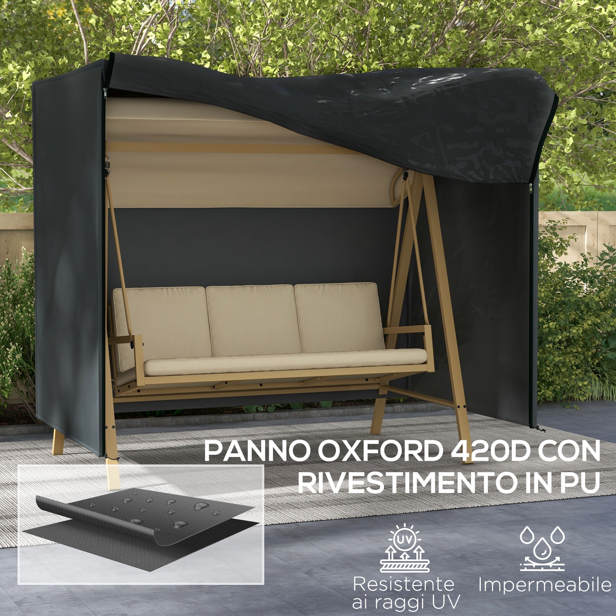Garden Swing Cover 3 Seater, Waterproof Anti UV Swing Cover, 220x125x172 cm, Black
