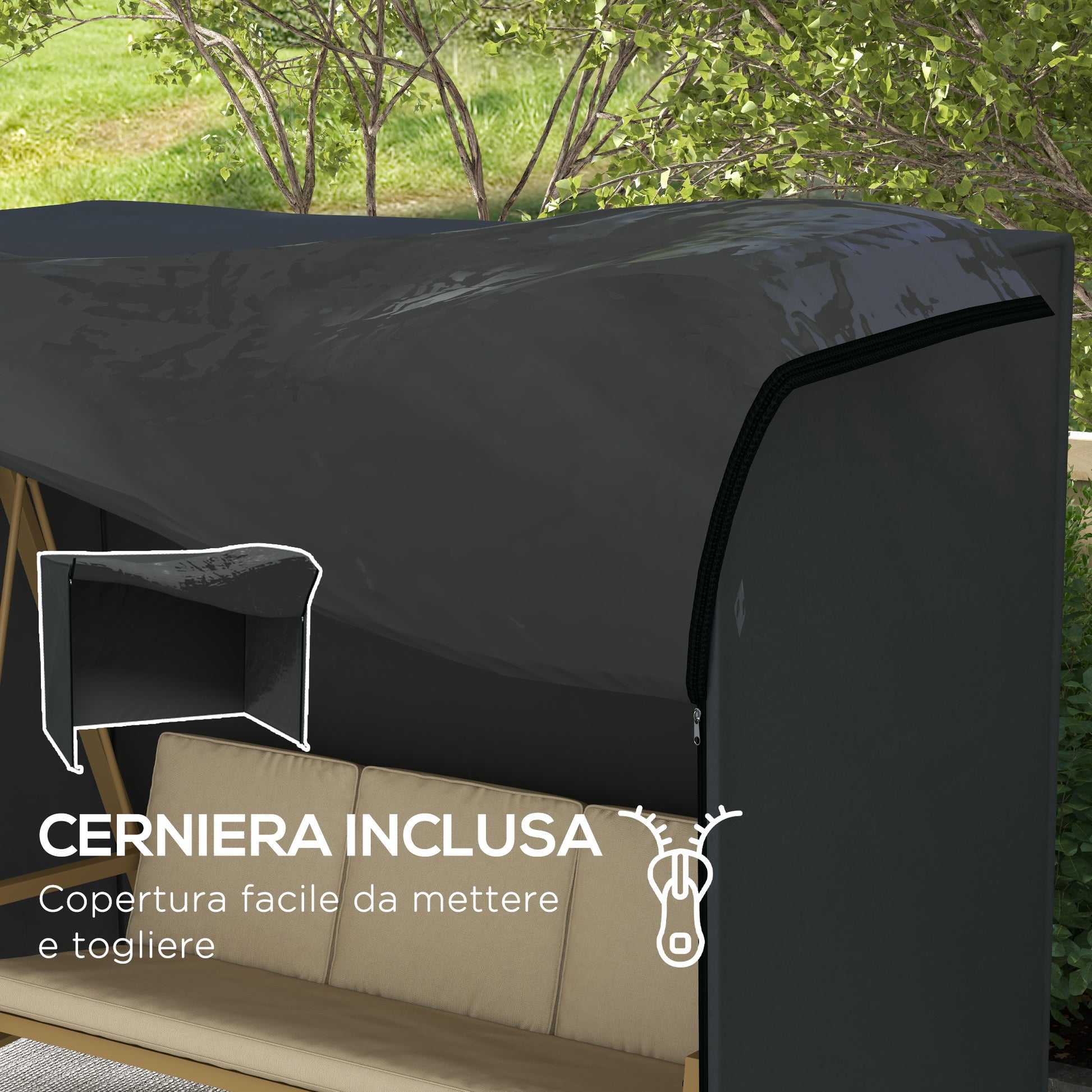 Garden Swing Cover 3 Seater, Waterproof Anti UV Swing Cover, 220x125x172 cm, Black