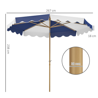Garden Patio Umbrella Ø267 cm Outdoor Terrace Umbrella with Tilt Angle and Crank UV 50+ Protection Sunshade for Patio Terrace Blue and White