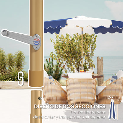 Garden Patio Umbrella Ø267 cm Outdoor Terrace Umbrella with Tilt Angle and Crank UV 50+ Protection Sunshade for Patio Terrace Blue and White