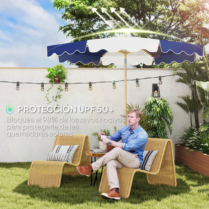 Garden Patio Umbrella Ø267 cm Outdoor Terrace Umbrella with Tilt Angle and Crank UV 50+ Protection Sunshade for Patio Terrace Blue and White