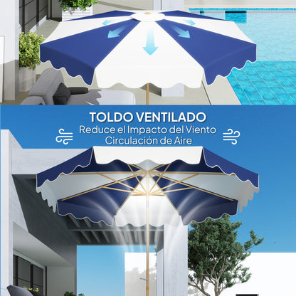 Garden Patio Umbrella Ø267 cm Outdoor Terrace Umbrella with Tilt Angle and Crank UV 50+ Protection Sunshade for Patio Terrace Blue and White
