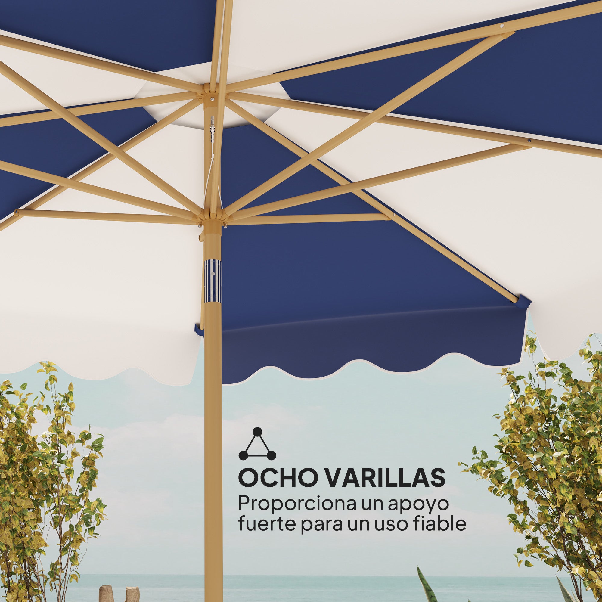 Garden Patio Umbrella Ø267 cm Outdoor Terrace Umbrella with Tilt Angle and Crank UV 50+ Protection Sunshade for Patio Terrace Blue and White