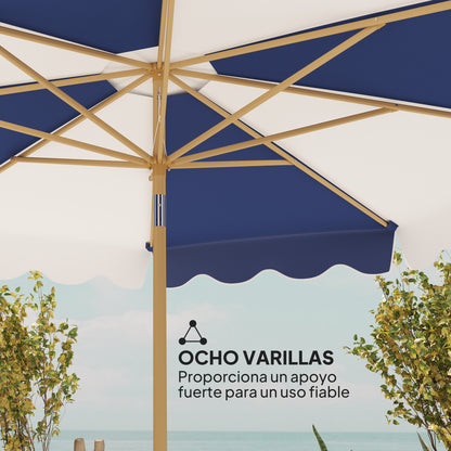 Garden Patio Umbrella Ø267 cm Outdoor Terrace Umbrella with Tilt Angle and Crank UV 50+ Protection Sunshade for Patio Terrace Blue and White