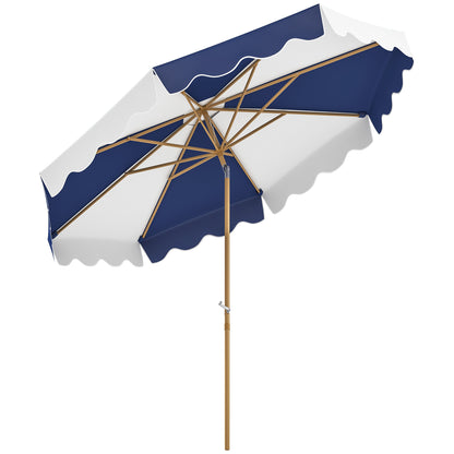 Garden Patio Umbrella Ø267 cm Outdoor Terrace Umbrella with Tilt Angle and Crank UV 50+ Protection Sunshade for Patio Terrace Blue and White
