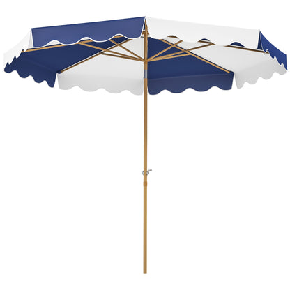 Garden Patio Umbrella Ø267 cm Outdoor Terrace Umbrella with Tilt Angle and Crank UV 50+ Protection Sunshade for Patio Terrace Blue and White