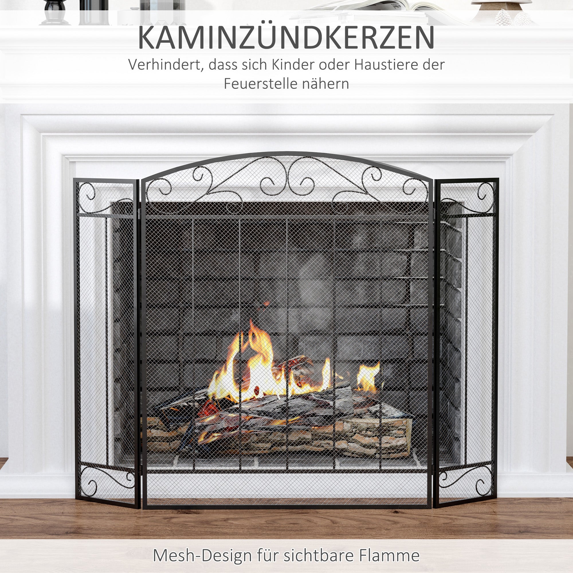 Spark Guard, 3-piece Foldable Fireplace Guard, Fireplace Spark Guard, Fire Screen, Fireplace Spark Protection, Stove Guard, Steel, 105 x 80.5 cm, Black