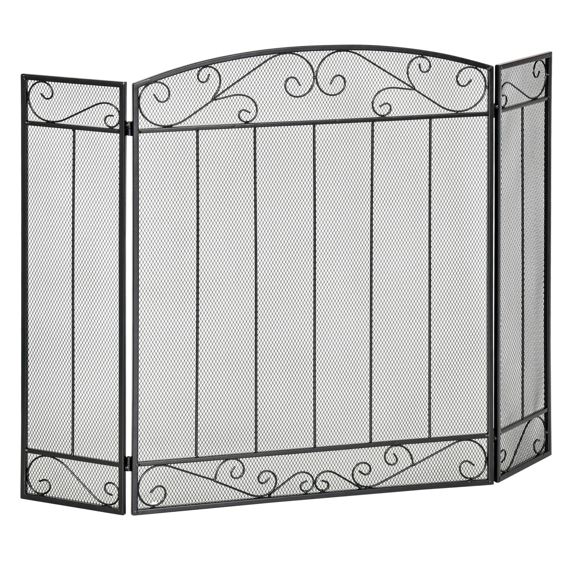 Spark Guard, 3-piece Foldable Fireplace Guard, Fireplace Spark Guard, Fire Screen, Fireplace Spark Protection, Stove Guard, Steel, 105 x 80.5 cm, Black