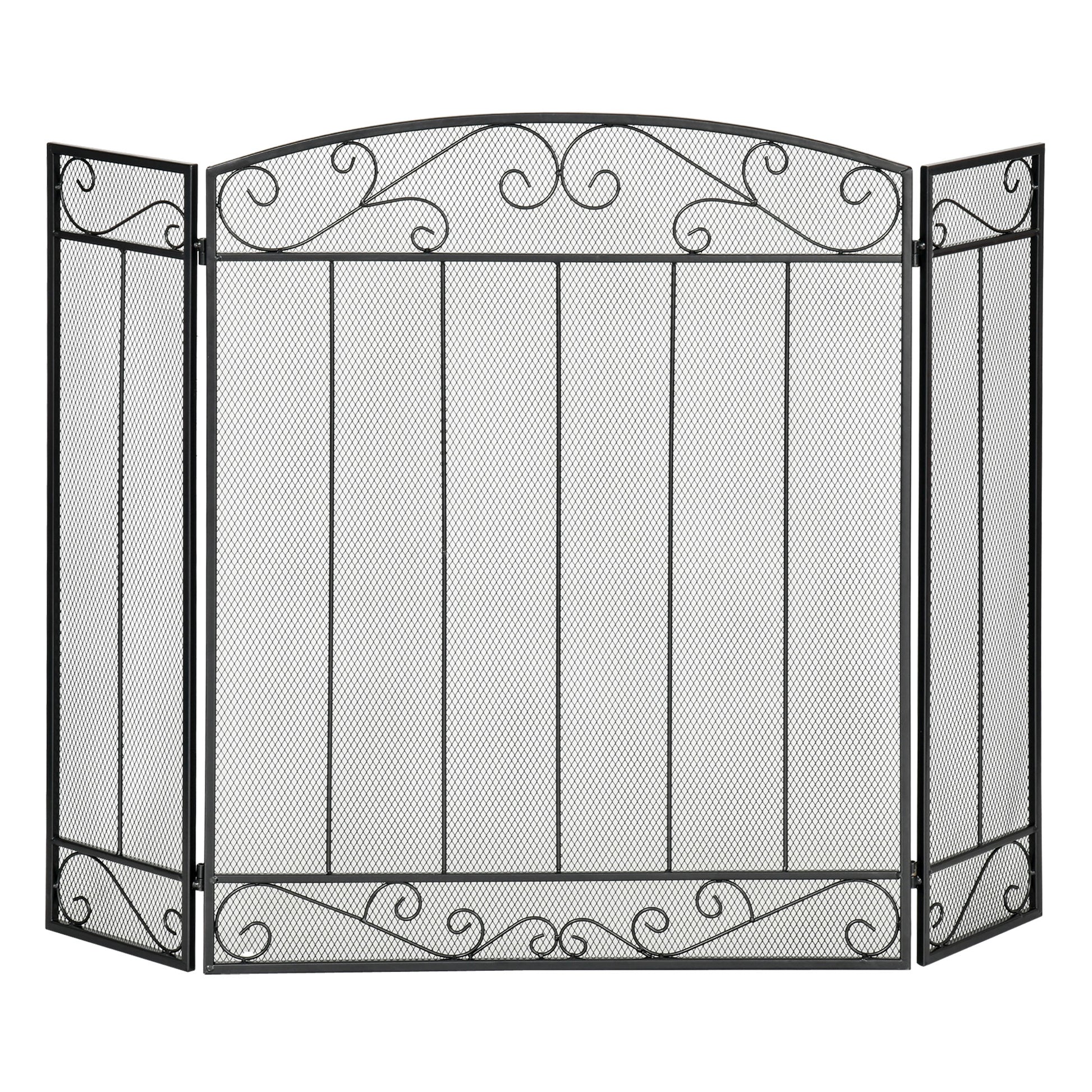 Spark Guard, 3-piece Foldable Fireplace Guard, Fireplace Spark Guard, Fire Screen, Fireplace Spark Protection, Stove Guard, Steel, 105 x 80.5 cm, Black