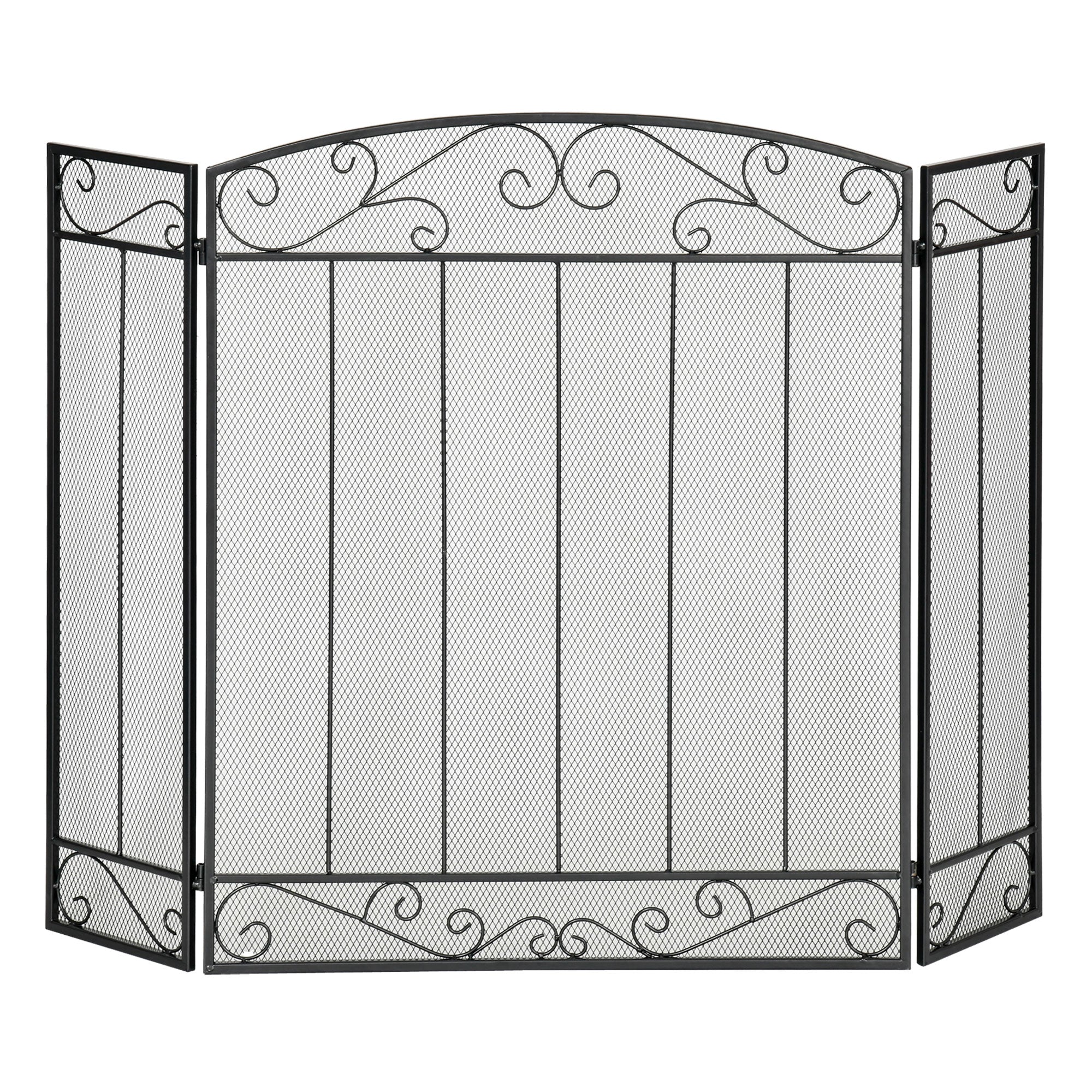 Spark Guard, 3-piece Foldable Fireplace Guard, Fireplace Spark Guard, Fire Screen, Fireplace Spark Protection, Stove Guard, Steel, 105 x 80.5 cm, Black