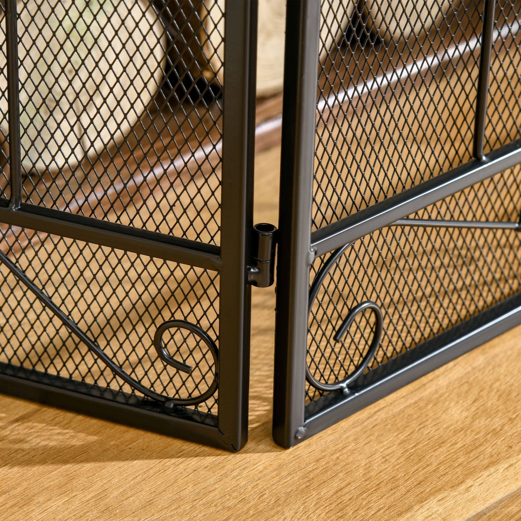 Spark Guard, 3-piece Foldable Fireplace Guard, Fireplace Spark Guard, Fire Screen, Fireplace Spark Protection, Stove Guard, Steel, 105 x 80.5 cm, Black