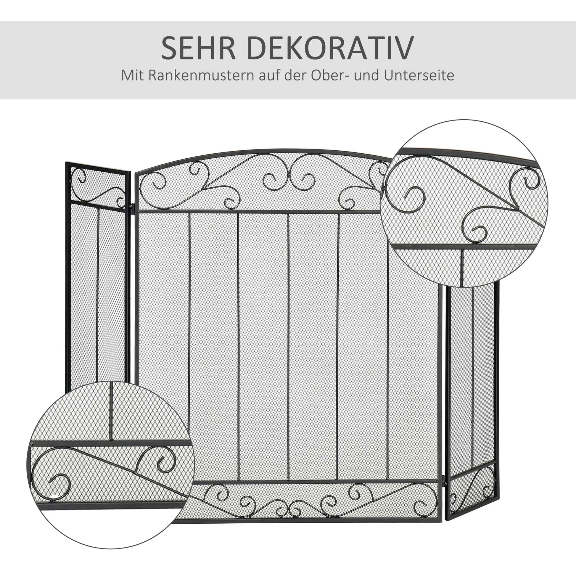 Spark Guard, 3-piece Foldable Fireplace Guard, Fireplace Spark Guard, Fire Screen, Fireplace Spark Protection, Stove Guard, Steel, 105 x 80.5 cm, Black