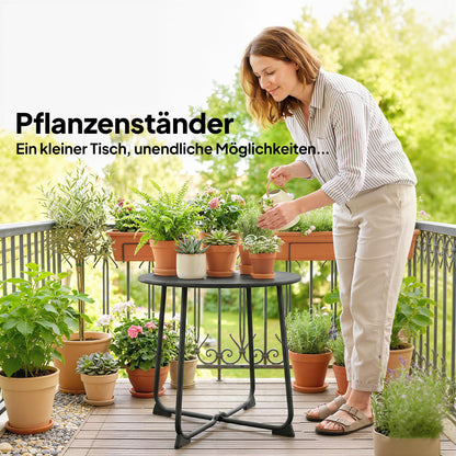 19.7 in Round Garden Side Table, Metal Outdoor Table with X-Base and Non-Slip Feet, Black