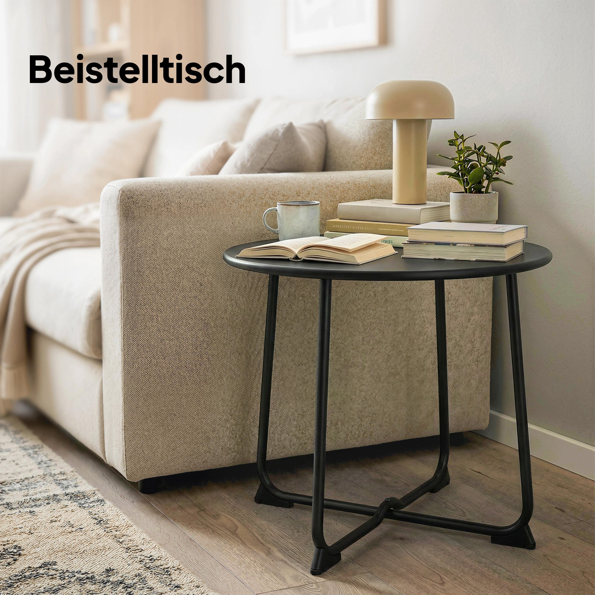 19.7 in Round Garden Side Table, Metal Outdoor Table with X-Base and Non-Slip Feet, Black