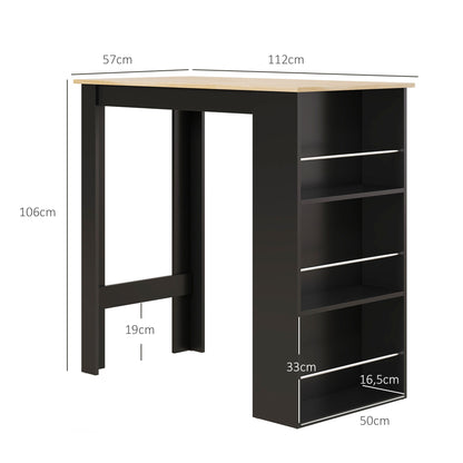 High Bar Table Kitchen Counter - dim. 112L x 57W x 106H cm - 3 shelves - black