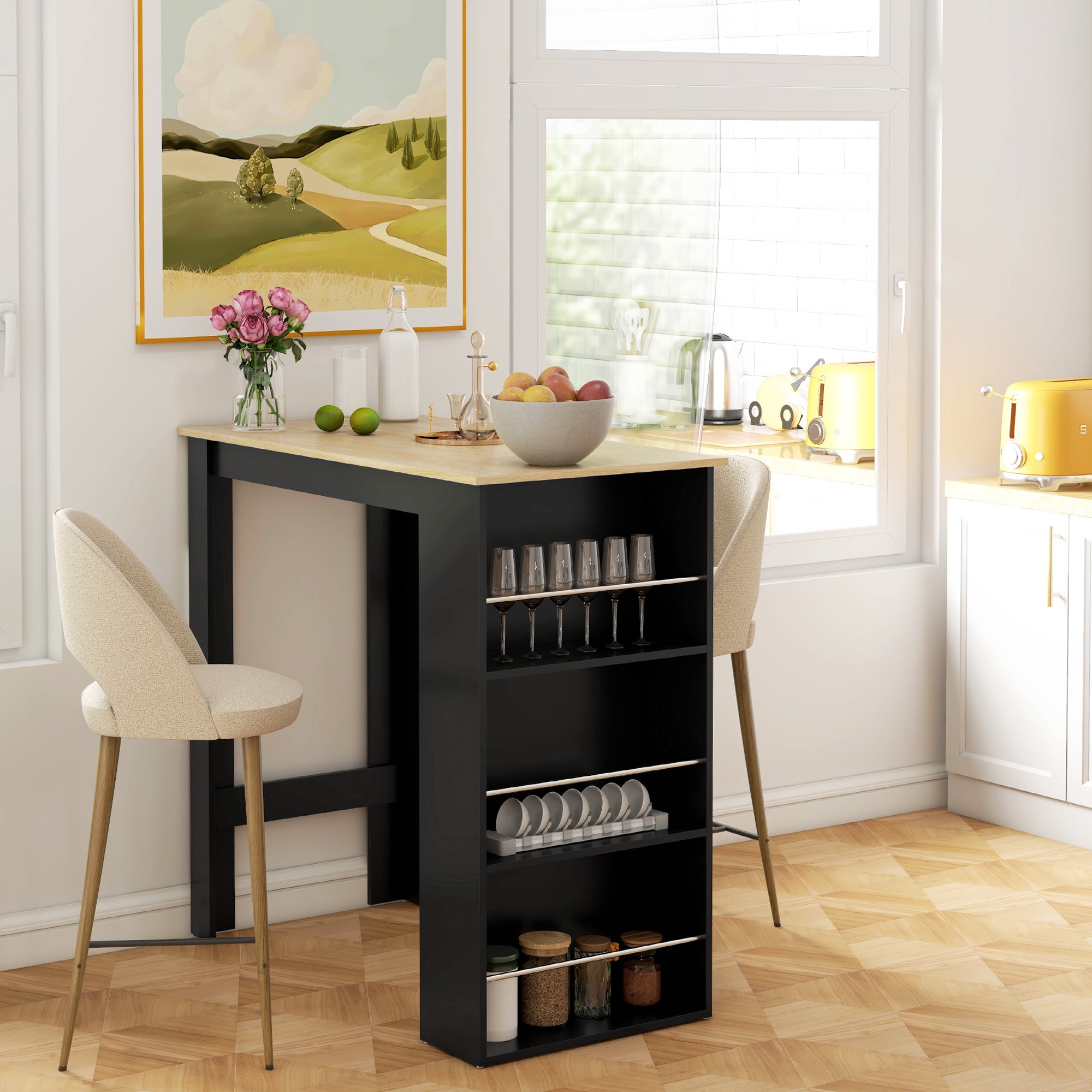 High Bar Table Kitchen Counter - dim. 112L x 57W x 106H cm - 3 shelves - black