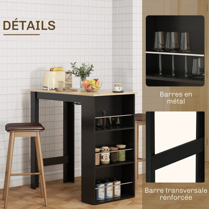 High Bar Table Kitchen Counter - dim. 112L x 57W x 106H cm - 3 shelves - black