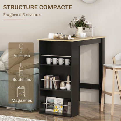 High Bar Table Kitchen Counter - dim. 112L x 57W x 106H cm - 3 shelves - black