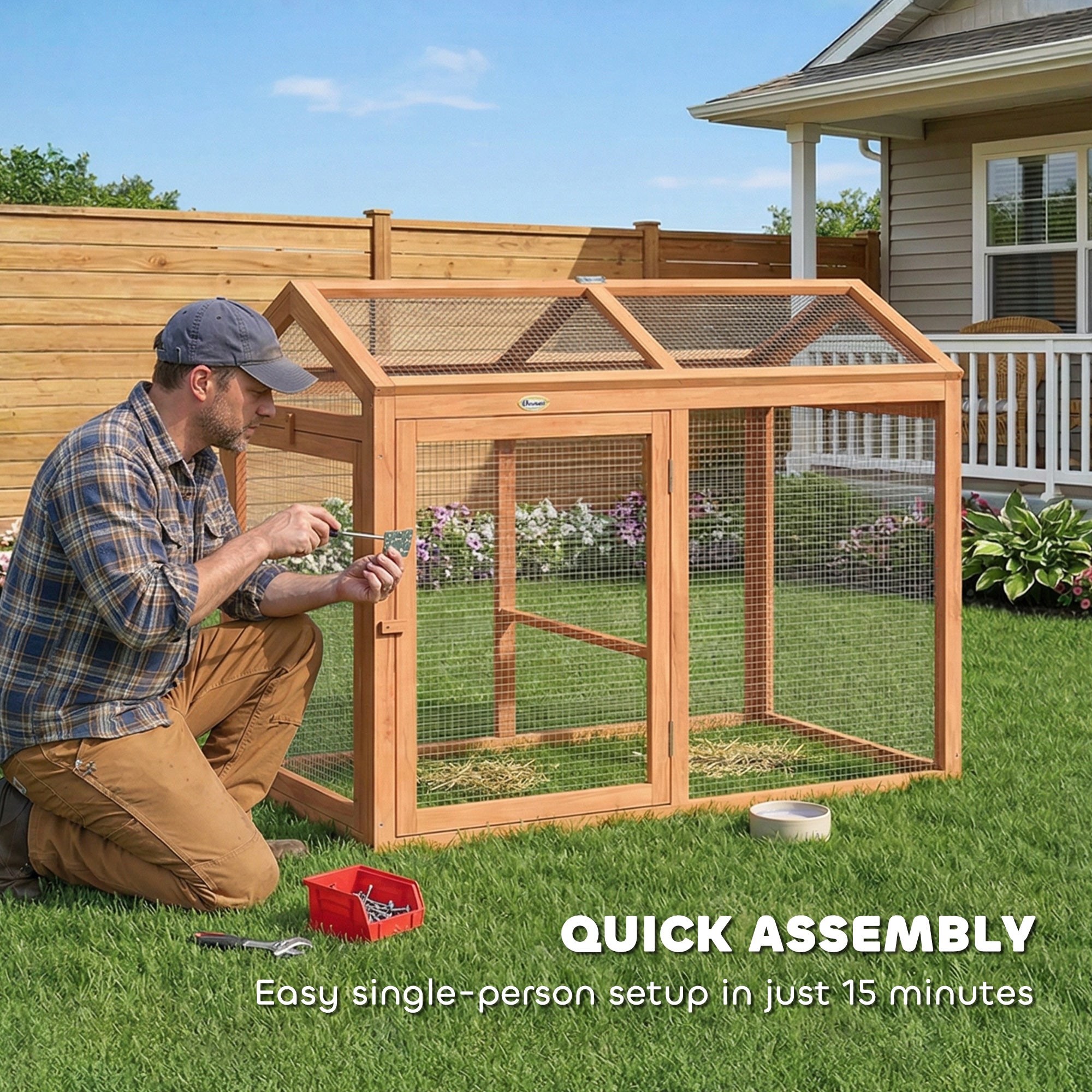 Wooden Chicken Run, 41 x 27.8 x 33.1 in, Roost & Double Doors, Wood & Metal Chicken Cage for 2 Chickens – Orange