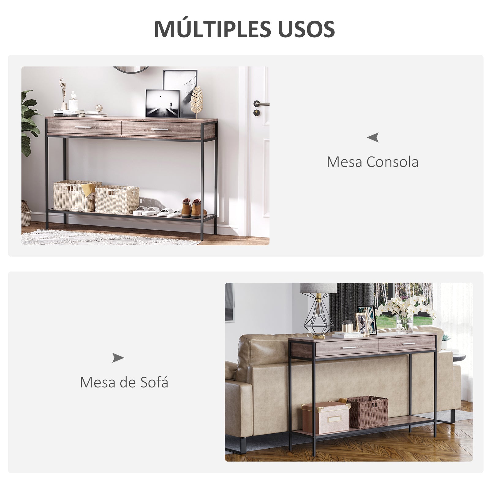 Industrial Style Hallway Console Table with Drawers and Steel Structure for Entryway Hallway 120x30x81.5 cm Oak