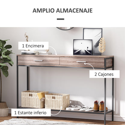 Industrial Style Hallway Console Table with Drawers and Steel Structure for Entryway Hallway 120x30x81.5 cm Oak