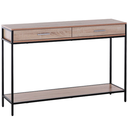 Industrial Style Hallway Console Table with Drawers and Steel Structure for Entryway Hallway 120x30x81.5 cm Oak