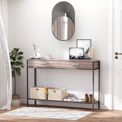 Industrial Style Hallway Console Table with Drawers and Steel Structure for Entryway Hallway 120x30x81.5 cm Oak