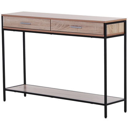 Industrial Style Hallway Console Table with Drawers and Steel Structure for Entryway Hallway 120x30x81.5 cm Oak
