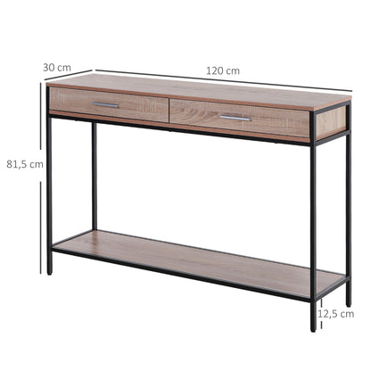 Industrial Style Hallway Console Table with Drawers and Steel Structure for Entryway Hallway 120x30x81.5 cm Oak