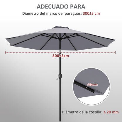 3m Replacement Umbrella Canopy Gray Patio Umbrella Replacement Canopy with Top Vent Polyester Outdoor Umbrella Cover Gray