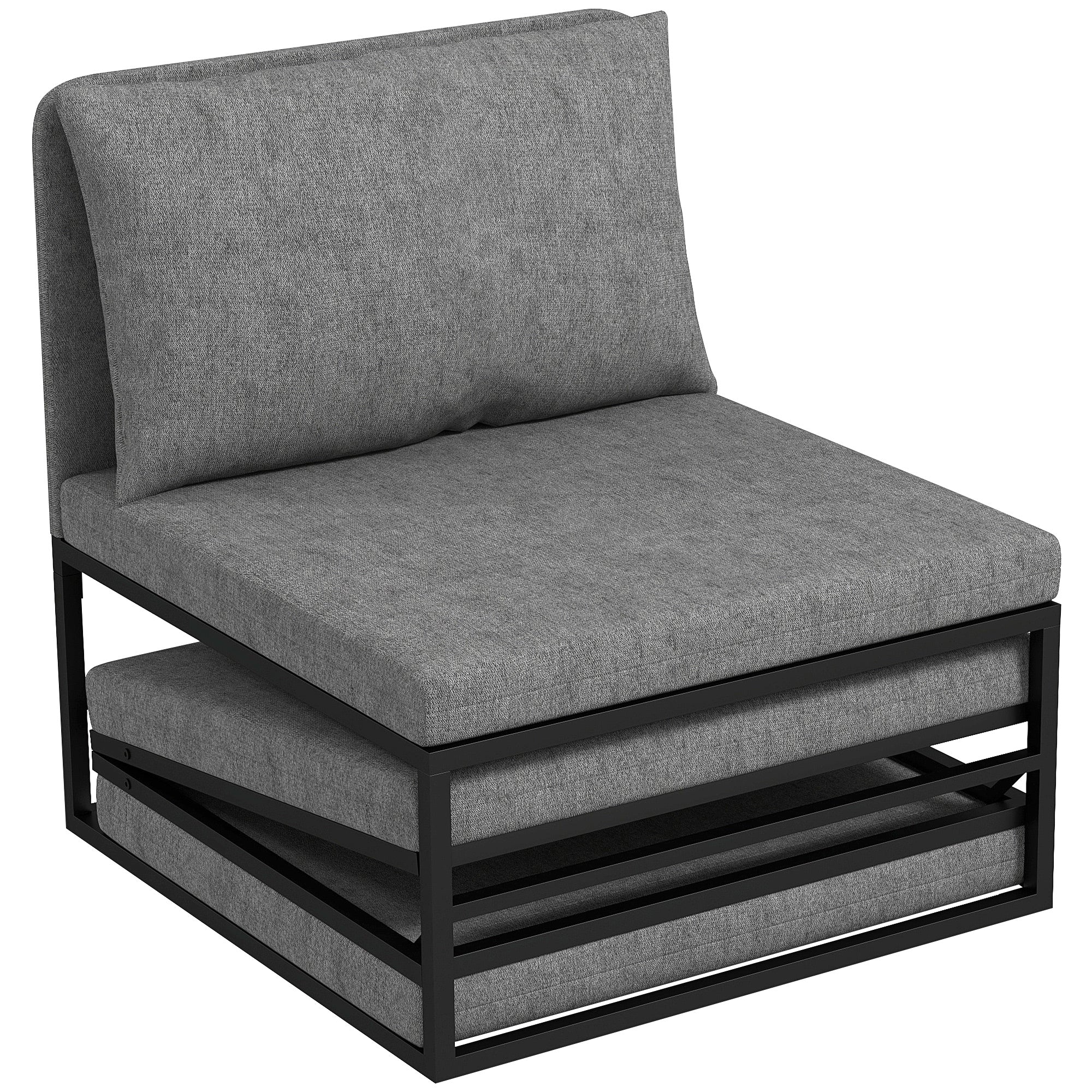 1-Seater Convertible Chair 2-in-1 Folding Bed Chair with Cushion and Dust Cover, Metal Frame, Single Sofa Bed for Guests, Living Room, Office, Grey