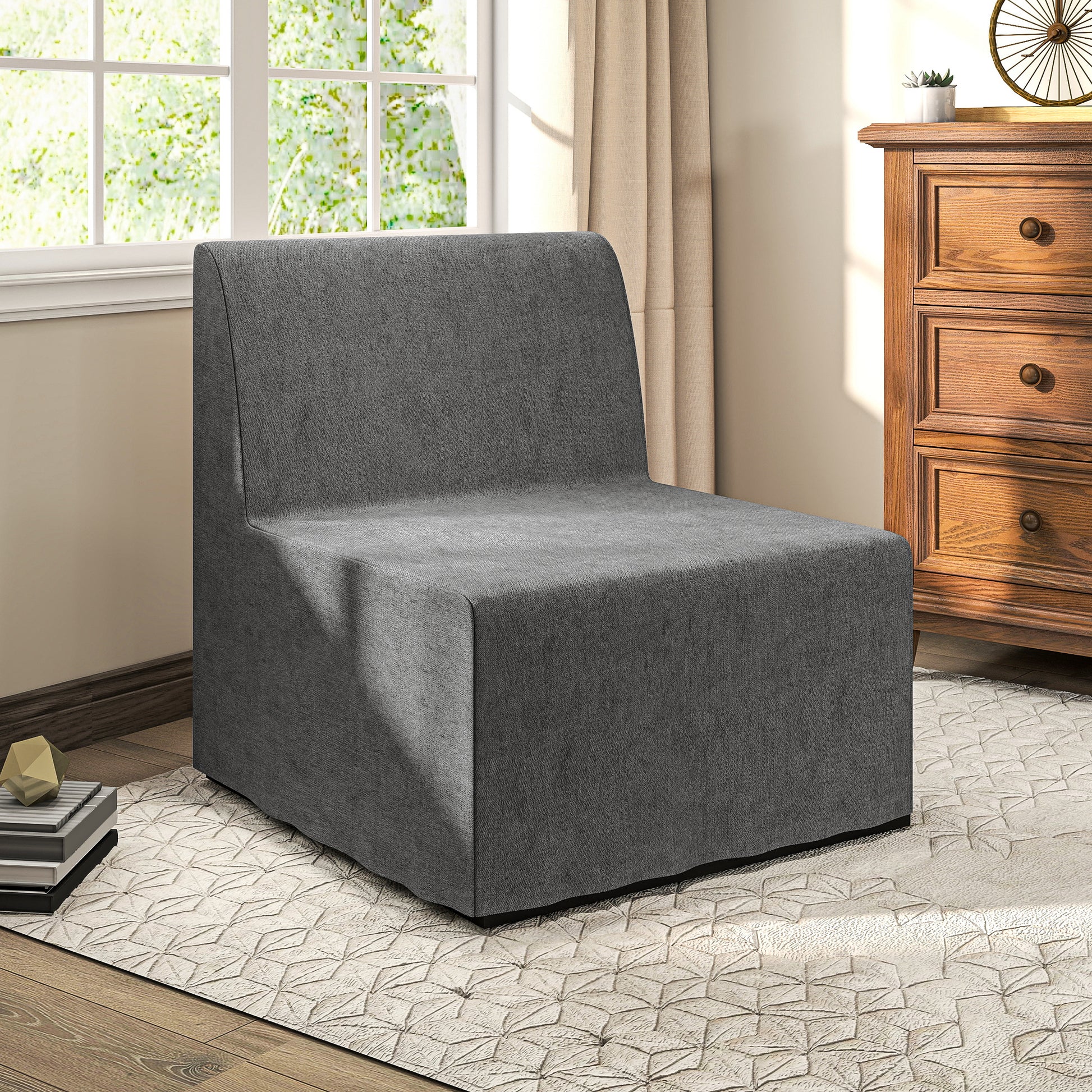 1-Seater Convertible Chair 2-in-1 Folding Bed Chair with Cushion and Dust Cover, Metal Frame, Single Sofa Bed for Guests, Living Room, Office, Grey