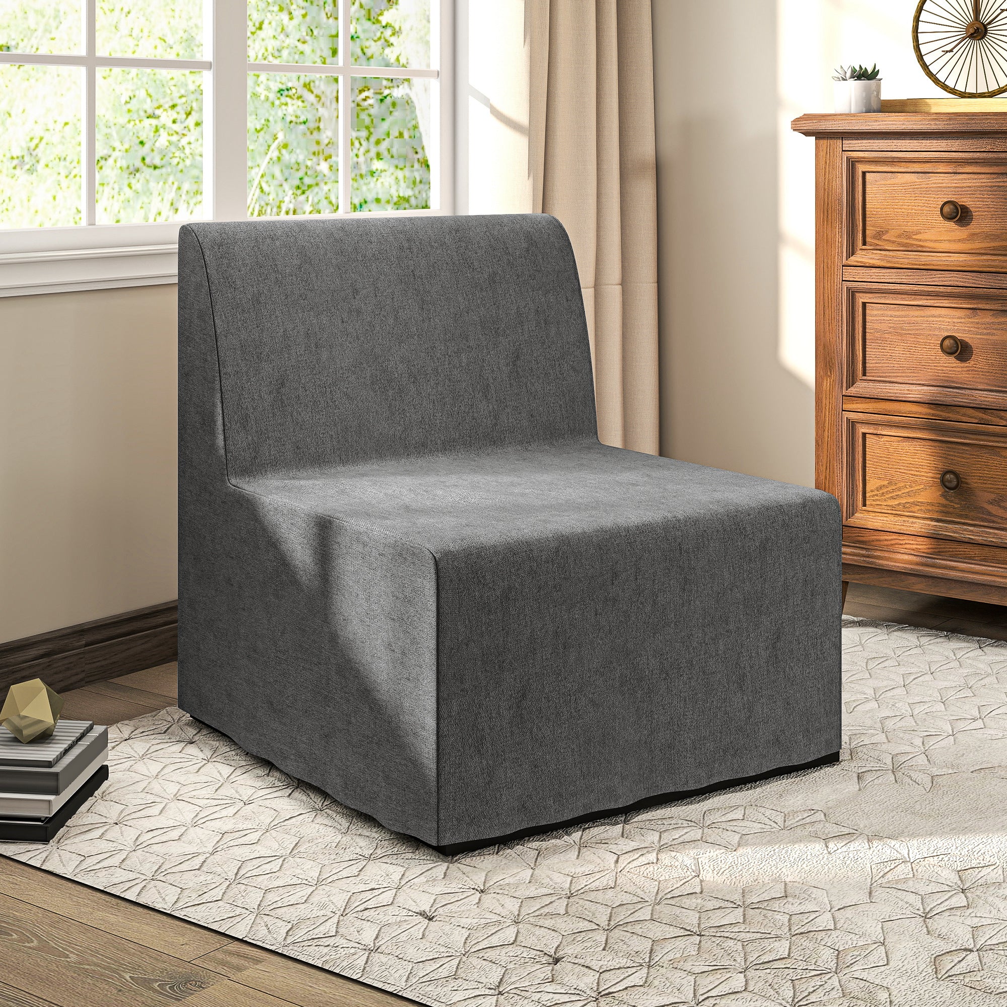 1-Seater Convertible Chair 2-in-1 Folding Bed Chair with Cushion and Dust Cover, Metal Frame, Single Sofa Bed for Guests, Living Room, Office, Grey
