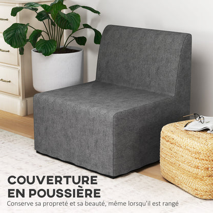 1-Seater Convertible Chair 2-in-1 Folding Bed Chair with Cushion and Dust Cover, Metal Frame, Single Sofa Bed for Guests, Living Room, Office, Grey