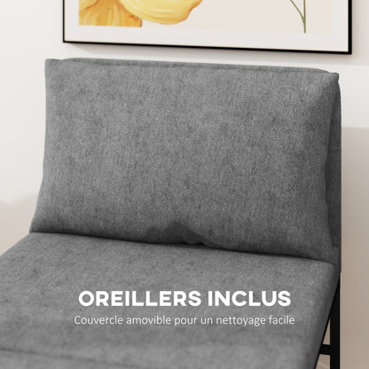 1-Seater Convertible Chair 2-in-1 Folding Bed Chair with Cushion and Dust Cover, Metal Frame, Single Sofa Bed for Guests, Living Room, Office, Grey