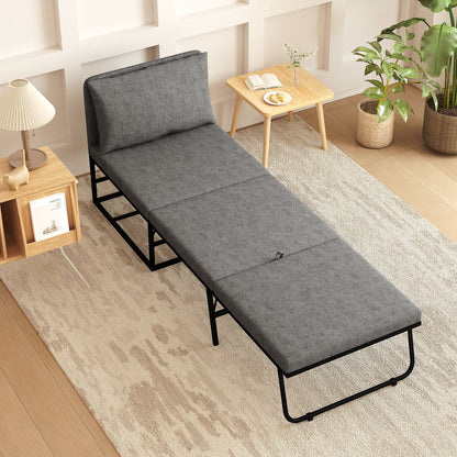 1-Seater Convertible Chair 2-in-1 Folding Bed Chair with Cushion and Dust Cover, Metal Frame, Single Sofa Bed for Guests, Living Room, Office, Grey