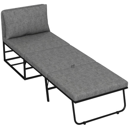 1-Seater Convertible Chair 2-in-1 Folding Bed Chair with Cushion and Dust Cover, Metal Frame, Single Sofa Bed for Guests, Living Room, Office, Grey