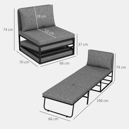 1-Seater Convertible Chair 2-in-1 Folding Bed Chair with Cushion and Dust Cover, Metal Frame, Single Sofa Bed for Guests, Living Room, Office, Grey