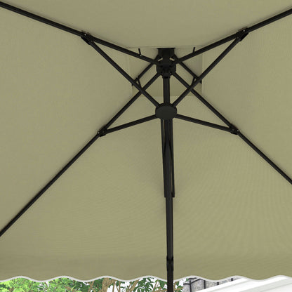 Sun Umbrella, 243 x 243 cm Balcony Umbrella with UV Protection, Cantilever Umbrella with Double Roof, Cross Base, Patio Umbrella with Ruffles, 4 Struts, for Garden, Metal, Beige