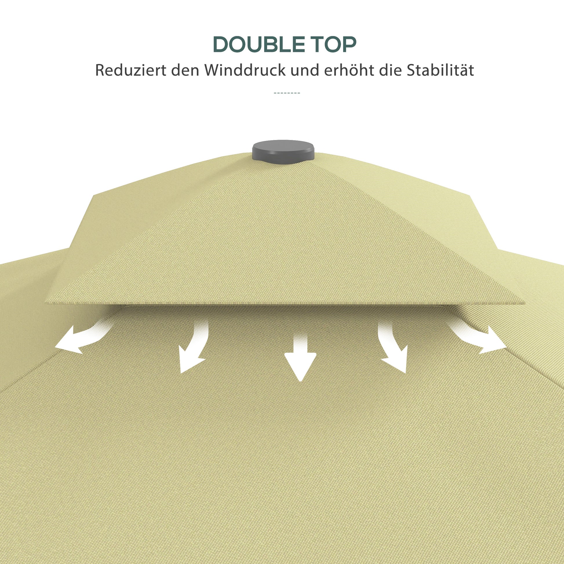 Sun Umbrella, 243 x 243 cm Balcony Umbrella with UV Protection, Cantilever Umbrella with Double Roof, Cross Base, Patio Umbrella with Ruffles, 4 Struts, for Garden, Metal, Beige