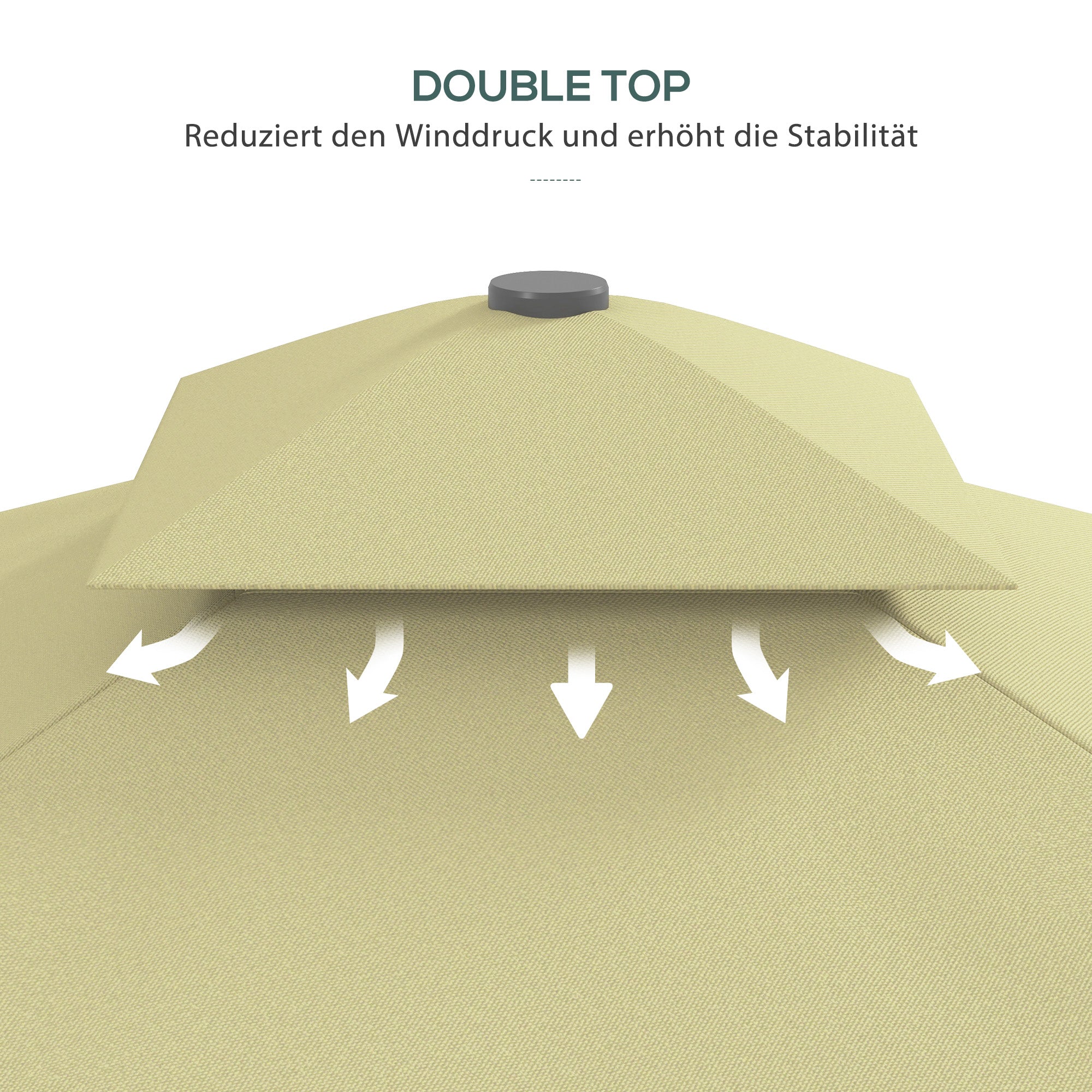 Sun Umbrella, 243 x 243 cm Balcony Umbrella with UV Protection, Cantilever Umbrella with Double Roof, Cross Base, Patio Umbrella with Ruffles, 4 Struts, for Garden, Metal, Beige
