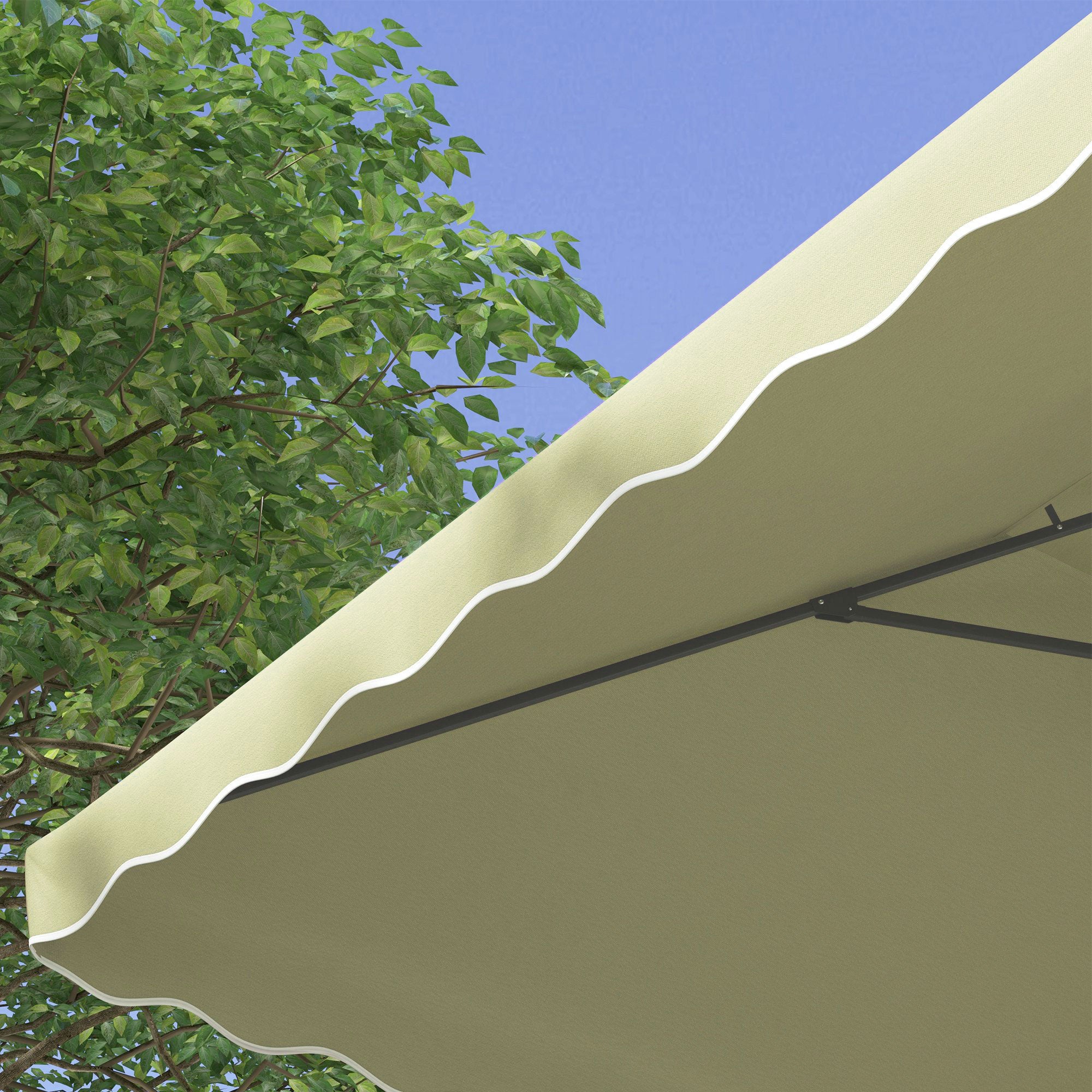 Sun Umbrella, 243 x 243 cm Balcony Umbrella with UV Protection, Cantilever Umbrella with Double Roof, Cross Base, Patio Umbrella with Ruffles, 4 Struts, for Garden, Metal, Beige