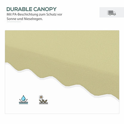 Sun Umbrella, 243 x 243 cm Balcony Umbrella with UV Protection, Cantilever Umbrella with Double Roof, Cross Base, Patio Umbrella with Ruffles, 4 Struts, for Garden, Metal, Beige